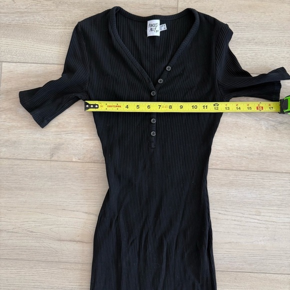 Princess Polly 100% Cotton Black Ribbed Body-con Button V-neck‎ Maxi Dress 6 EUC - Picture 9 of 10